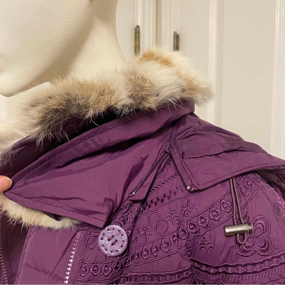 Women's Purple Fur-Trimmed Coat - Picture 10 of 13